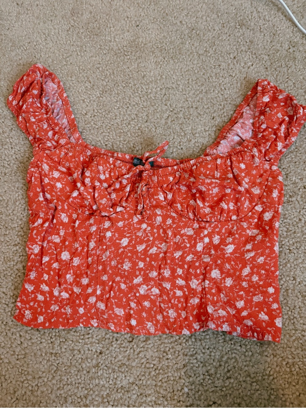 wild fable Red Floral Smocked Square-Neck Crop Top